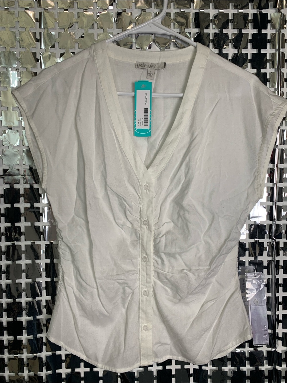 PALE SKY White V-Neck Button Front Blouse